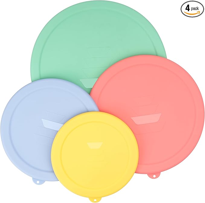 Silicone Replacement Lids Only Fit for Pyrex 322 1 Quart | 323 1.5 Quart | 325 2.5 Quart | 326 4 Quart Prepware Glass Mixing Bowls, Food Grade, Dishwasher & Microwave Safe (Bowl not included)- 4 Pack