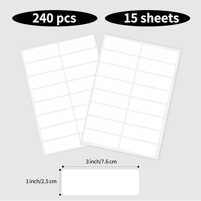 STARLIBOO Removable Blank Sticker Labels, Rectangular 1 x 2"" Freezer Labels for Organizing, Tear-Resistant No Residue, Removable Labels for Food Containers (240Pcs), White