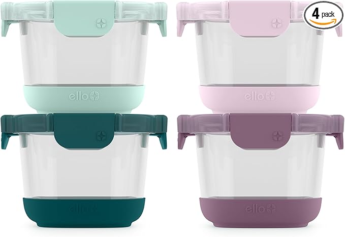 Ello Duraglass Refresh 4-Pack 2 Cup Reusable Glass Container Jar with Leak Proof Lids and Protective Silicone Sleeves | Perfect for Overnight Oats, Yogurt | BPA-Free | Dishwasher Safe | Garden Goals