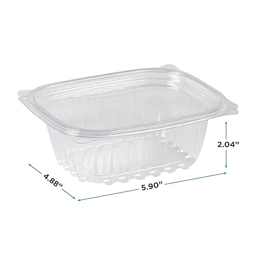 ECO PRODUCTS Compostable 12oz Clear Rectangular Deli Containers With Lids, Pack of 100, Meal Prep, Made from PLA Plastic, A Renewable Material Made from Plants, One Lid For All