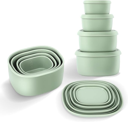 4Pcs Silicone Food Storage Containers with Lids，BPA Free Reusable Silicone Storage Containers for Food Freezer Containers Freezer Dishwasher Safe (33.8oz, 20oz, 10oz, 6.7oz) (green)