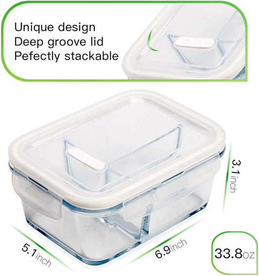 DAS TRUST 3 Pack 36oz Bento Box Glass Meal Prep Containers with 3 Compartments, Glass Food Storage Containers with Lids, Meal Prep Bowls, Lunch Box, Oven & Microwave Safe