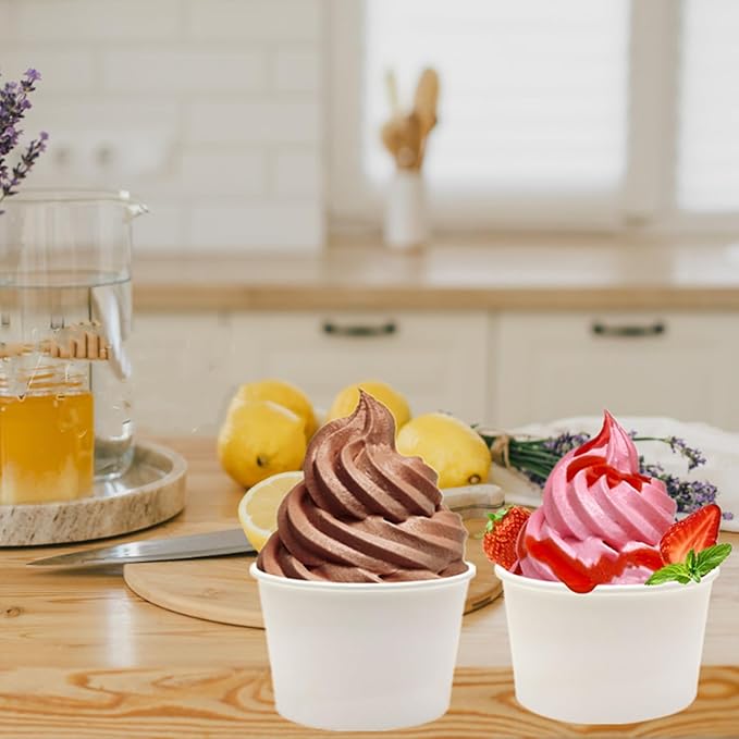 75 Pack Paper Food Containers with Lids, 8 Oz Cardboard Ice Cream Portion Cups, Reusable To Go Hot Dessert Bowls for Christmas Thanksgiving Gathering, White