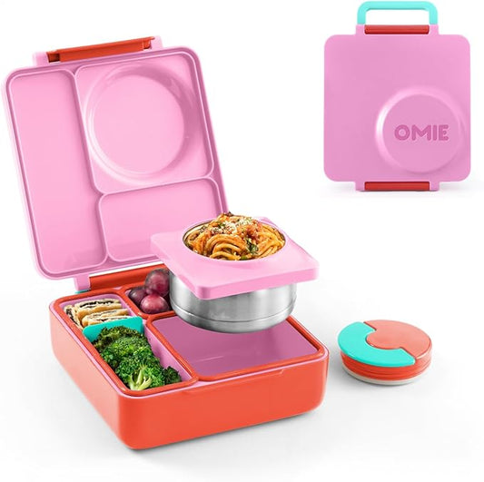 OmieBox Bento Box for Kids - Insulated with Leak Proof Thermos Food Jar - 3 Compartments, Two Temperature Zones (Single) (Packaging May Vary)