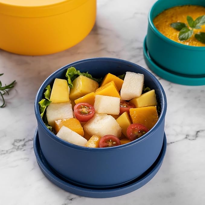 KSENDALO Silicone Bowls with Lid Silicone Mixing Bowl Set from 15.42oz/1300mL to 13.5oz/400mL, Silicone Food Storage Containers for Camping Home, Reusable,Collapsible,Dishwasher Safe, Muticolor