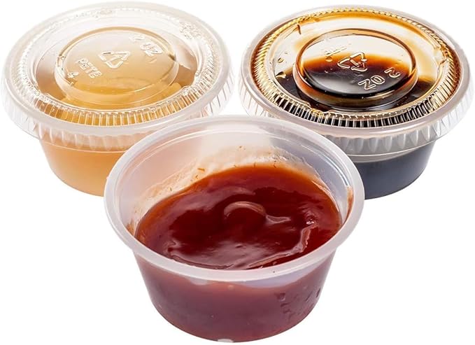 TashiBox 400 Sets - 2 oz Jello Shot Cups with Lids, Small Plastic Portion Cups with Lids, Disposable Condiment Containers for Sauce