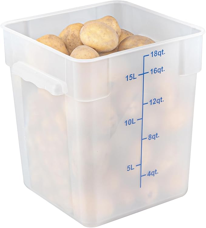 Restaurantware - Met Lux 18 Quart Food Storage Container, 1 Translucent Storage Container - Lids Sold Separately, Blue Volume Markers, Dishwashable Container, Side Handles, For Storing Foods