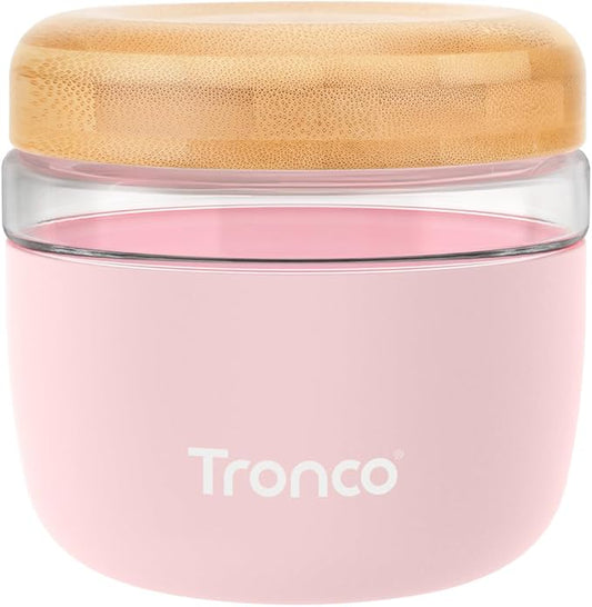 Tronco 24 oz Glass Container with Bamboo Lids, Food Storage Bowls for Soup, Stew & Overnight Oats, Meal Prep, Glass Lunch Bowl Container 100% Leak & Spill Proof, Airtight, BPA-Free- Ideal Gifts