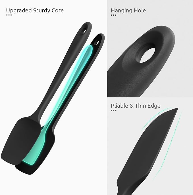 U-Taste 600ºF Heat Resistant Food Grade Silicone Spatula Set of 3, and 18/8 Stainless Steel Square Measuring Spoons Set of 8 (Black+Silver)