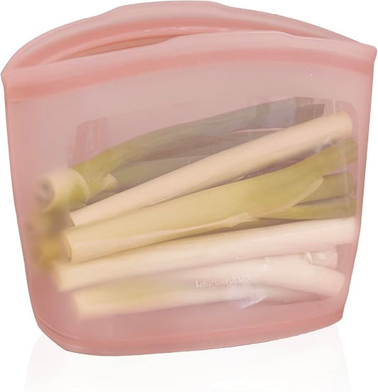Platinum Silicone Food Grade Reusable Storage Bag, 6.3Cup Leak-Proof Airtight Seal, BPA-Free, Microwave, Freezer & Dishwasher Safe, Heat Resistant Sous Vide,Silicone Snack Bags, Dry Rose