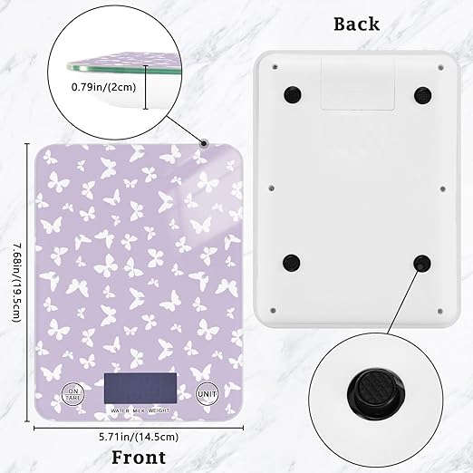 Food Scale Kitchen Scale for Baking Cooking Digital Food Weighing Measuring Scale Small Waterproof Electric Food Scale Purple Butterfly