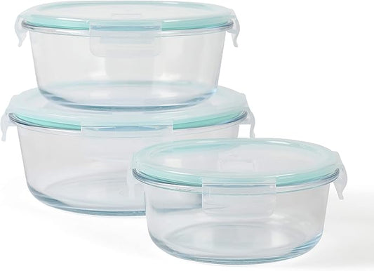 Martha Stewart Lamoine 6 Piece 44 oz, 32 oz, 22 oz Round Storage Borosilicate Glass Container Set w/PP Snap Martha Blue Lids