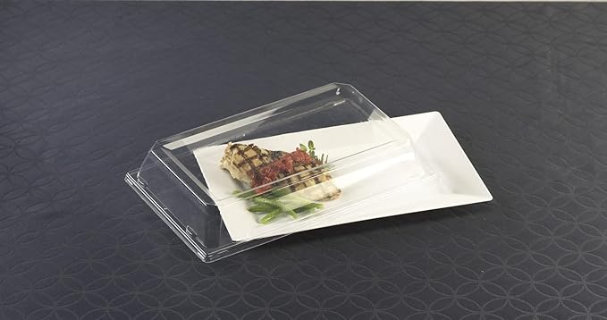 Zappy 10 13" x 8.5" Rectangle Serving Trays with Lids - Plastic Containers with Lids - White Rectangular Trays