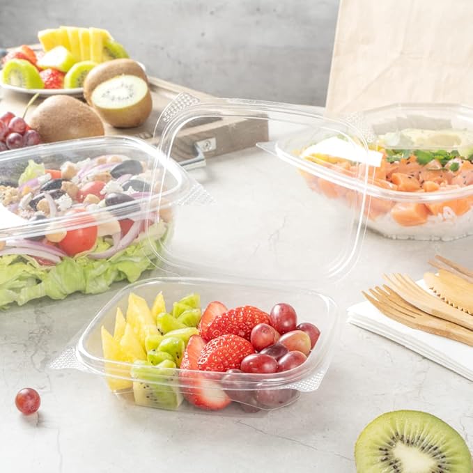 Restaurantware Thermo Tek 8 Ounce Clamshell Containers - Anti-Fog To Go Food Containers - Freezable Rectangle Clear Plastic Food Packaging