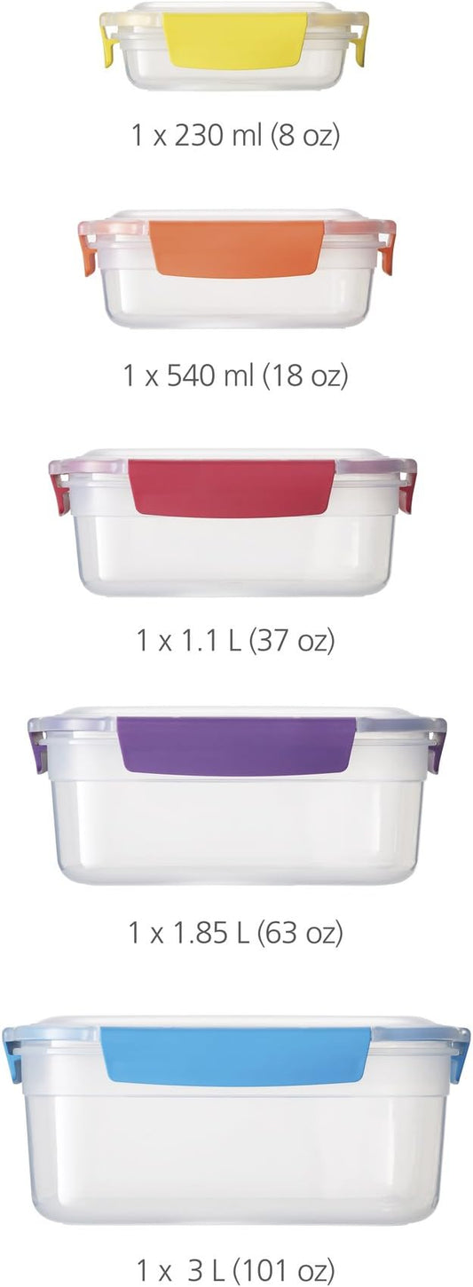 Joseph Joseph Nest Lock Plastic BPA Free Food Storage Container Set with Lockable Airtight Leakproof Lids, 10-Piece, Multi-Color (Pack of 4)