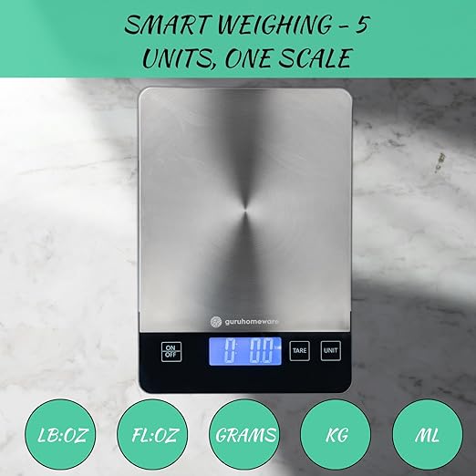 Digital Kitchen Scale – Accurate 33lb Food Scale, Measures in Grams & Ounces, USB Rechargeable, Tare Function, 5 Units – Ideal for Cooking, Baking & Meal Prep
