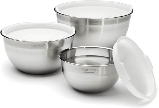 Cuisinart Mixing Bowl Set, Stainless Steel, 3-Piece CTG-00-SMP Stainless Steel Measuring Spoons, Set of 4,Silver CTG-00-SMC Stainless Steel Measuring Cups, Set of 4,Silver