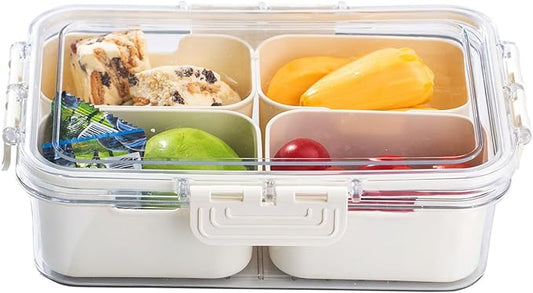 Divided Serving Tray with Lid-Snackle Box Charcuterie Container for Portable Snack Platters-Clear Organizer for Candy, lunch bento box,Perfect for Party,Travel(4 Compartments)