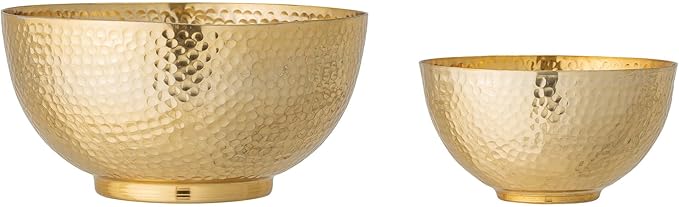 Bloomingville Round Hammered Metal Bowls, Set of 2 Sizes, Gold Finish