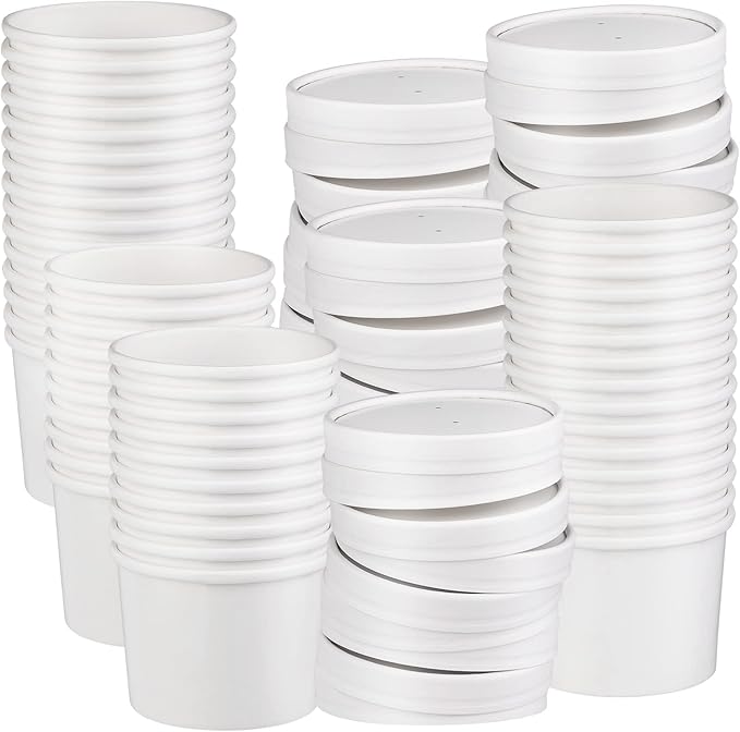 12 oz 50 Pack Soup Containers with Lids Disposable Soup Bowls, Ice Cream Containers, White Disposable Soup Cups