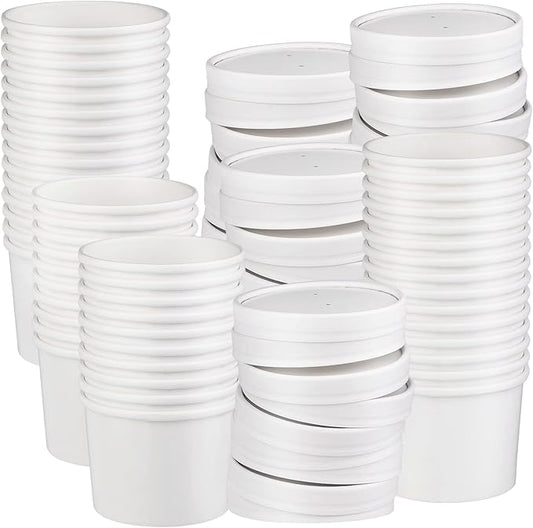 12 oz 50 Pack Soup Containers with Lids Disposable Soup Bowls, Ice Cream Containers, White Disposable Soup Cups