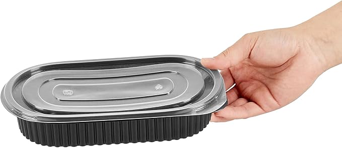 Restaurantware RW Base 25 Ounce Meal Prep Containers, 100 Microwavable To Go Containers With Lids - Disposable, Freezable, Black Plastic Oval Food Containers, Pack Hot And Cold Food, For Takeaway