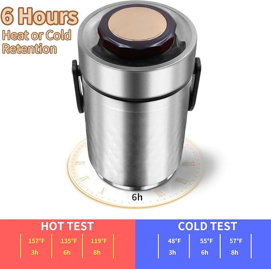 67oz Thermos for Hot Food,3-Layer Sealed Stackable Food Thermos,with Lunch Bag Soup Thermos Wide Mouth,It Is Suitable for Daily Office Meals, and Outdoor Meals (Silver)