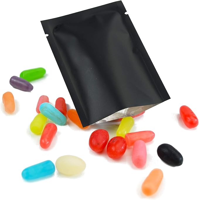 QQ Studio 100 PCS Metallic Mylar Foil Open Top Sealable Bags (8x12cm(3.1x4.7"), 100x Matte Black)
