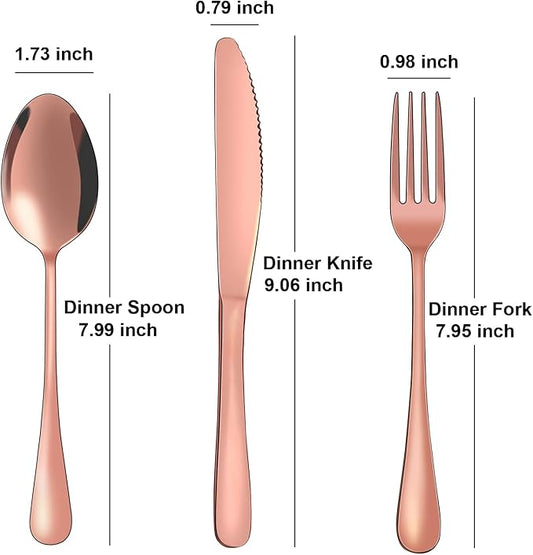 Portable Travel Utensils Set with Case,Reusable Office Flatware Set,Healthy Travel Cutlery Set 3 PCs Stainless Steel Fork, Spoon,Knife Cutlery Ideal for Travel, Lunch Box and Camping (Rose Gold-3PCs)