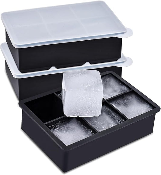 Ice Cube Tray, 3 Pack Silicone Ice Cube Molds with Removable Lid, Easy Release & Reusable Large Square Freezer Trays for Whiskey, Cocktail, Drinks, Coffee, Juice (Black)
