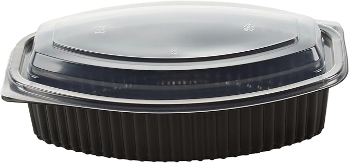 Restaurantware RW Base 32 Ounce Meal Prep Containers, 100 Microwavable To Go Containers With Lids - Disposable, Freezable, Black Plastic Oval Food Containers, Pack Hot And Cold Food, For Takeaway