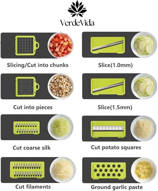 Vegetable Chopper, Food Chopper & Spiralizer, 15-in-1, 8 Stainless Steel Blades, Black