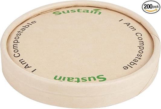 LIDS ONLY: Sustain Round Paper Soup Container Lids, 200 Disposable Ice Cream Cup Lids - Cups Sold Separately, For 8 Ounce Cups, Bamboo To Go Cup Lids, With PLA lining, Compostable - Restaurantware