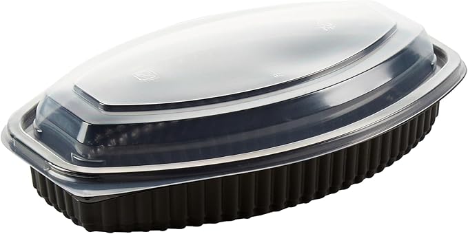 Restaurantware RW Base 21 Ounce Meal Prep Containers, 100 Microwavable To Go Containers With Lids - Disposable, Freezable, Black Plastic Oval Food Containers, Pack Hot And Cold Food, For Takeaway