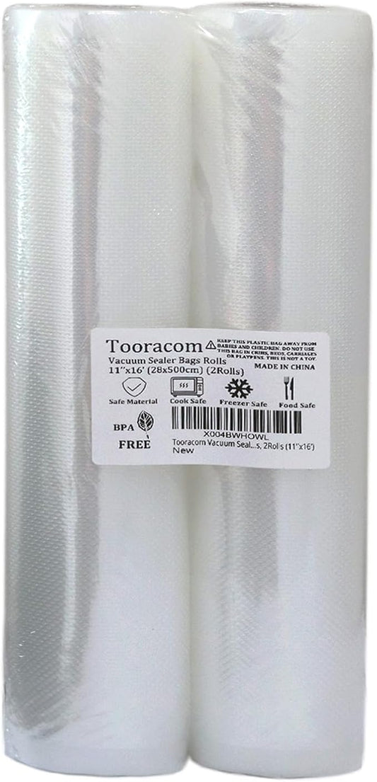 Vacuum Sealer Bags Rolls, for Food Saver Seal a Meal, Weston, Commercial Grade, BPA Free, Heavy Duty, Great for vac storage, Meal Prep or Sous Vide, 2Rolls (11''x16')