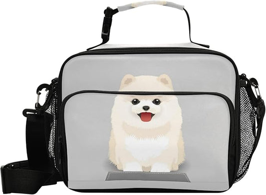 Pfrewn Dog Puppy Lunch Box for Kids Adults Pomeranian Puppy Insulated Lunch Bag with Shoulder Strap Reusable Cooler Bags Lunch Tote for Office School Girls Boys Teens