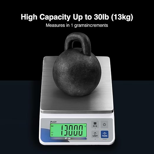 Polit Food Kitchen Scale KT-66, 30lb/13Kg Digital Kitchen Scale Weight Gram Ounce 1g/0.03oz Accuracy, Premium Stainless Steel with LED Display, 5 Units for Baking and Cooking (Power Adaptor Included)
