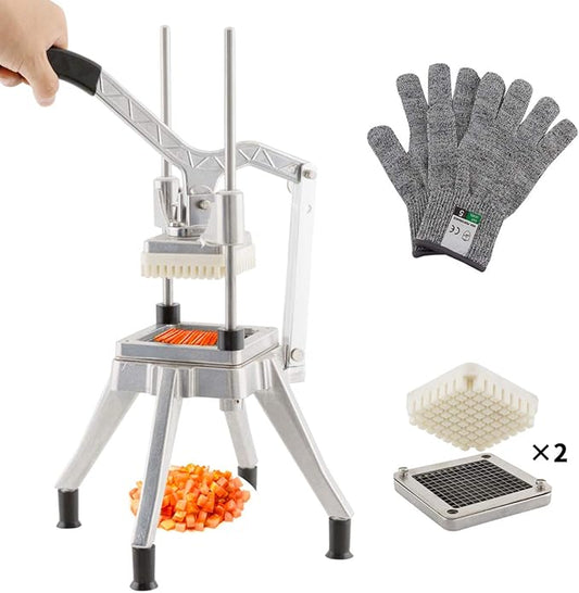 Commercial Vegetable Chopper, 1/4" +3/8" Stainless Steel Blade, Quick Manual Dicer French Fry Cutter Machine Easy for Onion Tomato Pepper Potato
