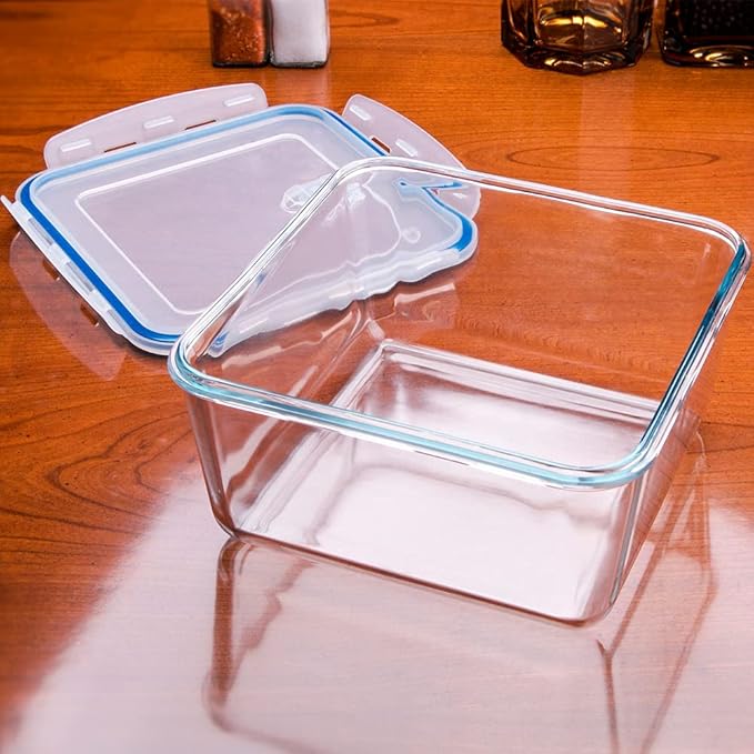 Extra Large Glass Storage Containers with Lids, Set-8-Piece Lunch Containers, Ideal for Storing Food, Vegetables, Fruits, Baking Cake & lot of other Tasty Food (Square)