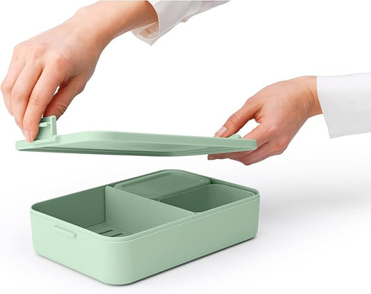 Brabantia Make & Take Bento Lunch Box (Jade Green) 2 Compartments & Lidded Pot, Lift-Out Tray Divider, BPA-Free, Airtight Snap Locks, Microwave & Freezer Safe, Travel Meal Prep Container