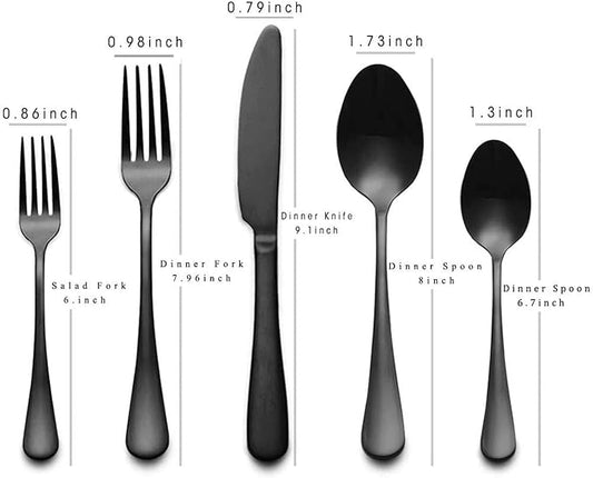 Reusable Utensils Set, Stainless Steel Healthy Travel Cutlery Set Ideal for Home Restaurant Lunch Box Camping (Black 5 PCs)