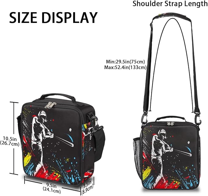 Baseball Cap Kids Lunch Box Baseball Player Insulated Lunch Bag for Boys Girls Reusable Food Container Tote Cooler Warm Pouch for School work Office Beach