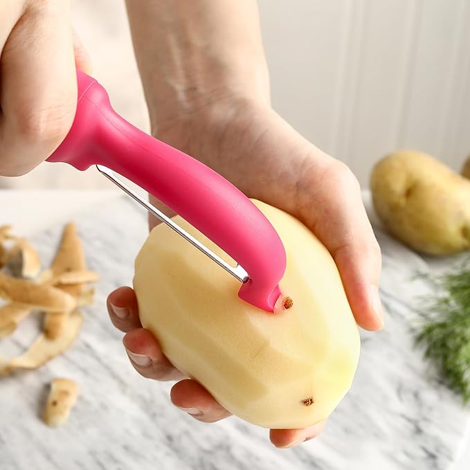 Spring Chef Premium Swivel Vegetable Peeler, Pink & Stainless Steel Magnetic Measuring Cups, Set of 7, Black - 2 Product Bundle