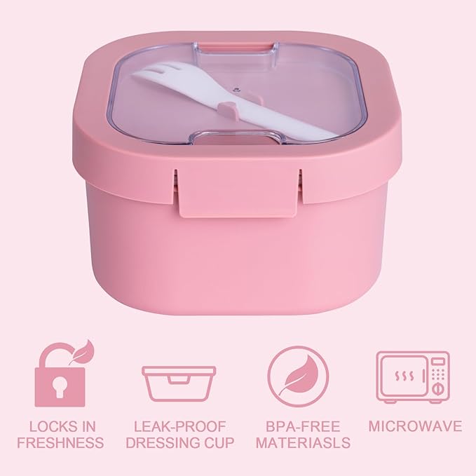 All-in-One Bento Box Container - Large 61-oz Adult Lunch Box with Bag, 4-Compartment Bento-Style Tray, 3-oz Sauce Container, and Reusable Fork - Dishwasher, Microwave (red)