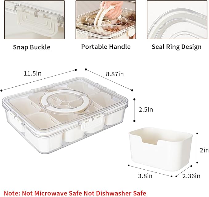 JOSUCLEN Plastic 8-Compartment Containers | Travel, Car, Charcuterie | Divided, with Lid and Handle | Fruit, Candy, Veggie, Vegetables, Nuts