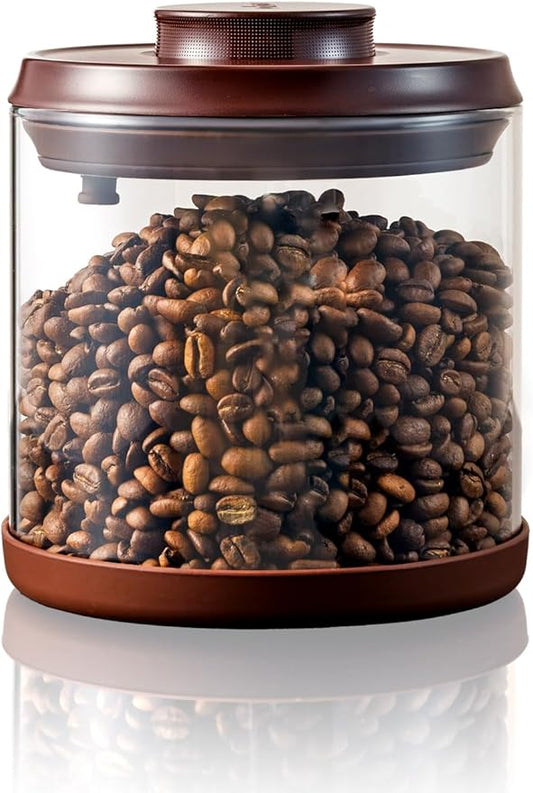 Airtight Coffee Canister, 14 Oz Borosilicate Glass Coffee Bean Storage Container with Pop Lid, CO2 Releasing Valve for Grounds Coffee, Beans, Sugar, 1200ml Brown