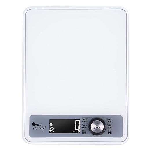 Highly Digital Kitchen Food Scale,LCD Display with Backlight Kitchen Scale,1g/0.1oz Precise Graduation,Measure Water and Milk Volume,5000 g / 11 lb,White