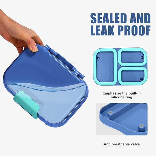Stainless Steel Lunch Box Leakproof 1000ml Bento Box with 3-Compartment Removable Tray, Eco-Friendly Food Container for Kids & Adults, Office, Travel, BPA Free (Blue)