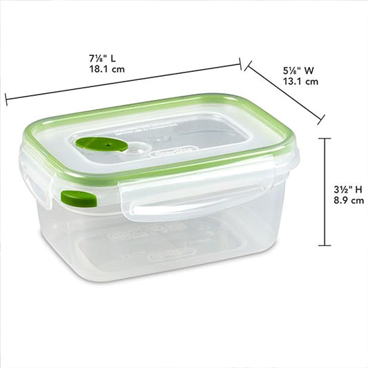 Sterilite Ultra-Seal 4.5 Cup Rectangle, Airtight Food Storage Container, Latching Lid, Microwave and Dishwasher Safe, Clear With Green Gasket, 12-Pack