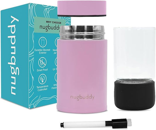 Mini Airtight Storage Container - Vacuum Sealed Insulated w Nested Glass Jar - UV Protection, Temperature Controlled Stainless - Whiteboard Finish w Marker Included - 100 ml (1/4 Oz)